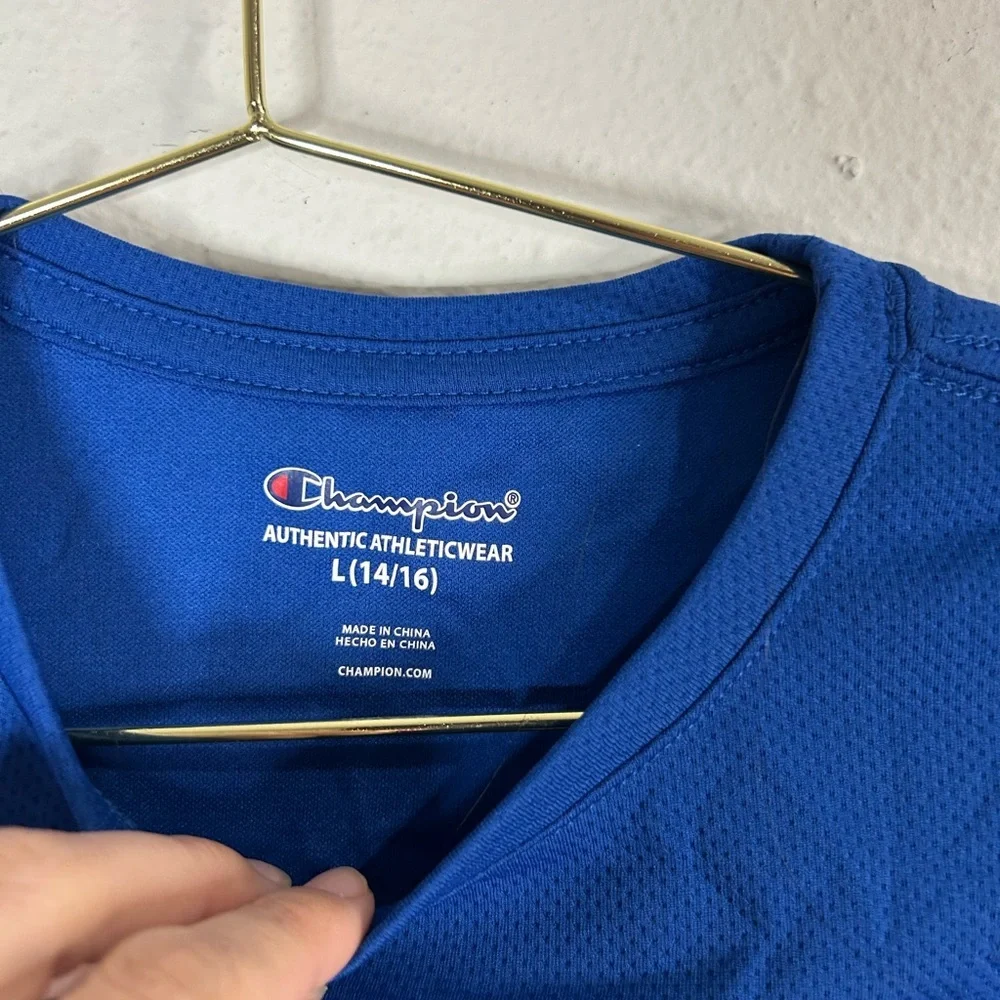 Champion Boys Large 14/16 Blue Athletic T-Shirt Short Sleeve Performance Tee